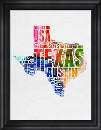 Framed Texas Watercolor Word Cloud Print