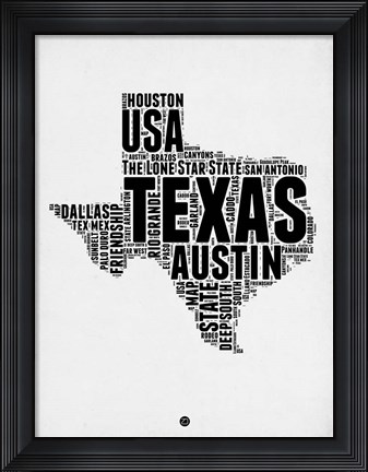 Framed Texas Word Cloud 2 Print