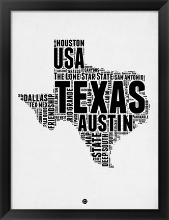 Framed Texas Word Cloud 2 Print