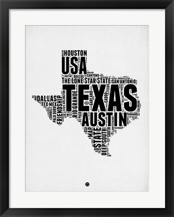 Framed Texas Word Cloud 2 Print