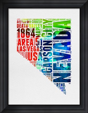 Framed Nevada Watercolor Word Cloud Print