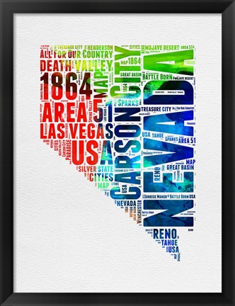 Framed Nevada Watercolor Word Cloud Print