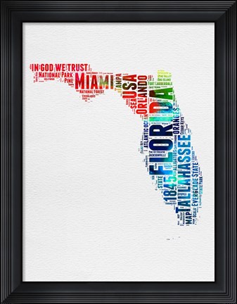 Framed Florida Watercolor Word Cloud Print