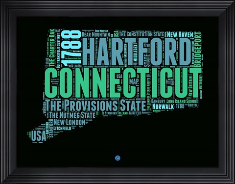 Framed Connecticut Word Cloud 1 Print