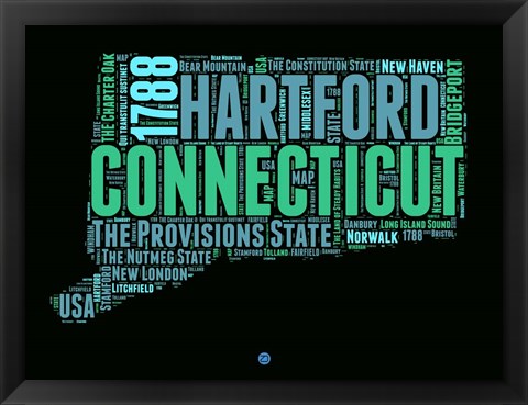 Framed Connecticut Word Cloud 1 Print