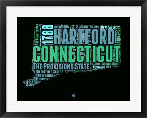 Framed Connecticut Word Cloud 1 Print