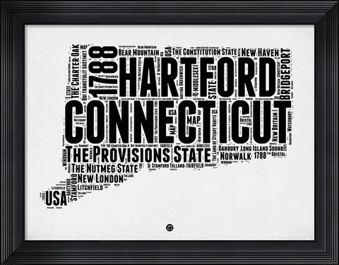 Framed Connecticut Word Cloud 2 Print