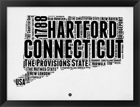 Framed Connecticut Word Cloud 2 Print