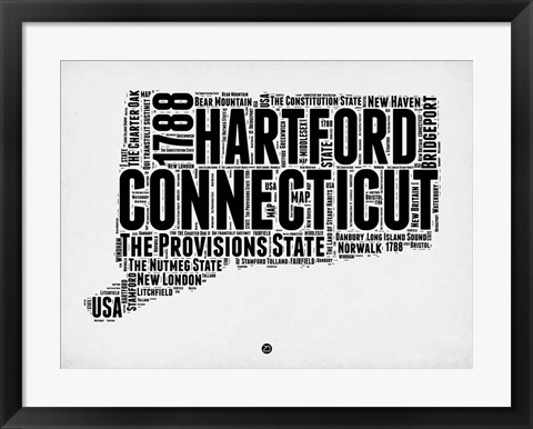 Framed Connecticut Word Cloud 2 Print