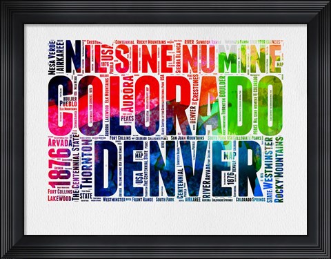 Framed Denver Watercolor Word Cloud Print