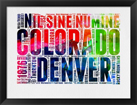 Framed Denver Watercolor Word Cloud Print