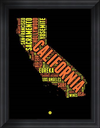Framed California Word Cloud 1 Print