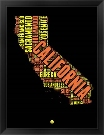 Framed California Word Cloud 1 Print