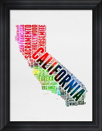Framed California Watercolor Word Cloud Print