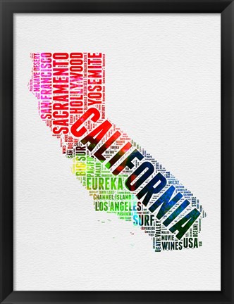 Framed California Watercolor Word Cloud Print