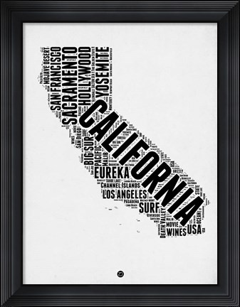 Framed California Word Cloud 2 Print