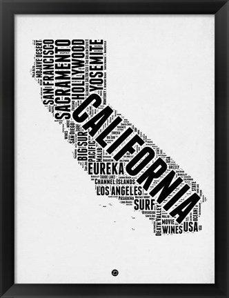 Framed California Word Cloud 2 Print