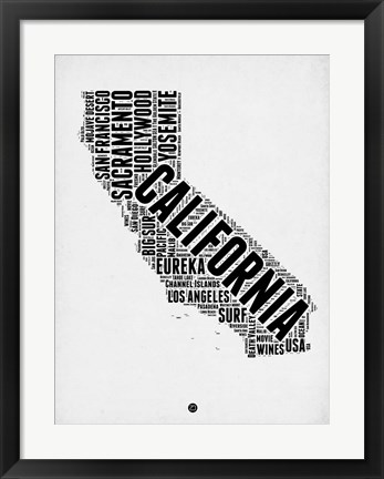 Framed California Word Cloud 2 Print