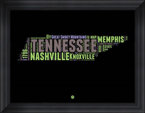 Framed Tennessee Word Cloud 1 Print
