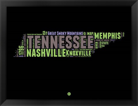 Framed Tennessee Word Cloud 1 Print