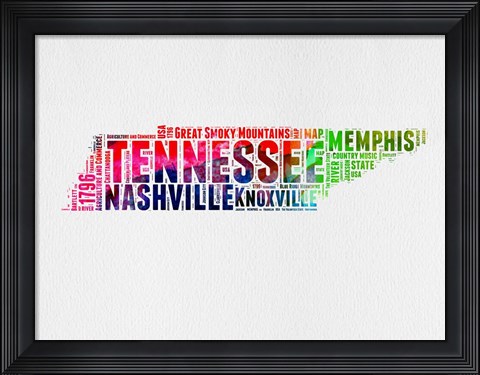 Framed Tennessee Watercolor Word Cloud Print
