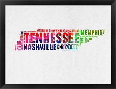 Framed Tennessee Watercolor Word Cloud Print