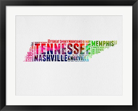 Framed Tennessee Watercolor Word Cloud Print