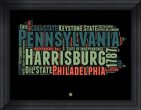 Framed Pennsylvania Word Cloud 1 Print