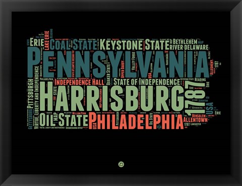 Framed Pennsylvania Word Cloud 1 Print