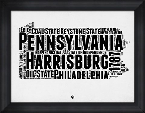 Framed Pennsylvania Word Cloud 2 Print