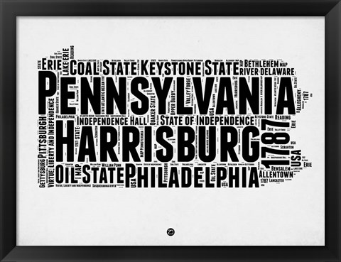 Framed Pennsylvania Word Cloud 2 Print