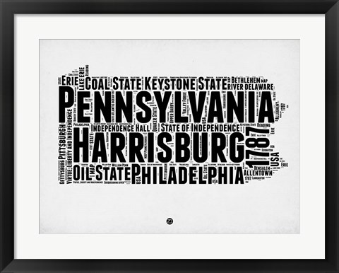 Framed Pennsylvania Word Cloud 2 Print