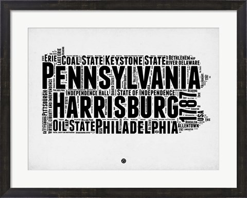 Framed Pennsylvania Word Cloud 2 Print