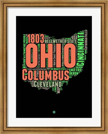 Framed Ohio Word Cloud 1 Print
