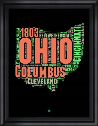 Framed Ohio Word Cloud 1 Print