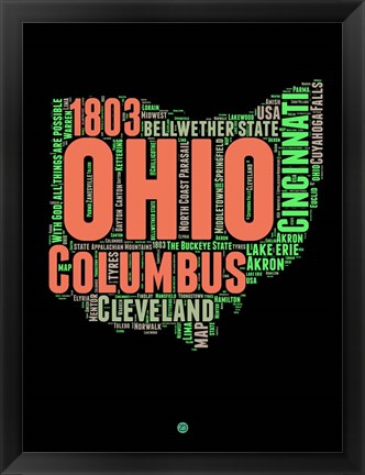 Framed Ohio Word Cloud 1 Print