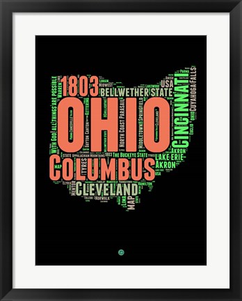 Framed Ohio Word Cloud 1 Print