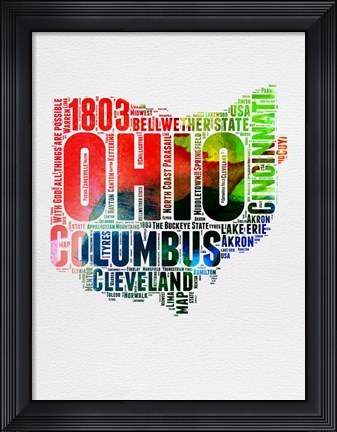 Framed Ohio Watercolor Word Cloud Print
