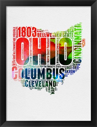 Framed Ohio Watercolor Word Cloud Print