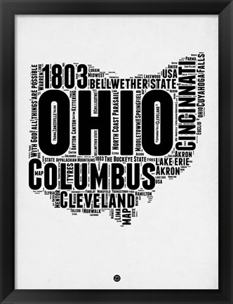 Framed Ohio Word Cloud 2 Print
