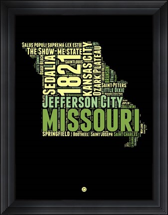 Framed Missouri Word Cloud 1 Print