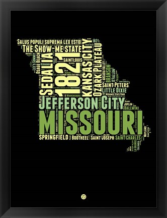 Framed Missouri Word Cloud 1 Print