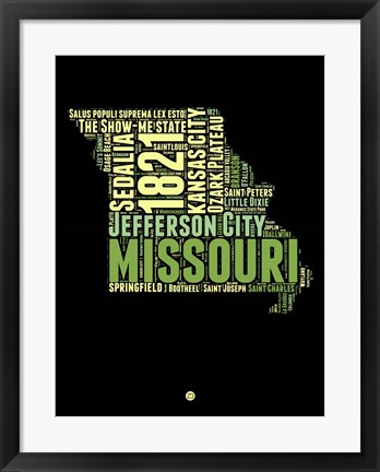 Framed Missouri Word Cloud 1 Print