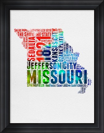 Framed Missouri Watercolor Word Cloud Print
