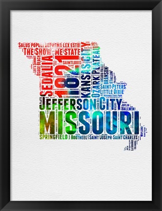 Framed Missouri Watercolor Word Cloud Print