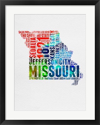 Framed Missouri Watercolor Word Cloud Print