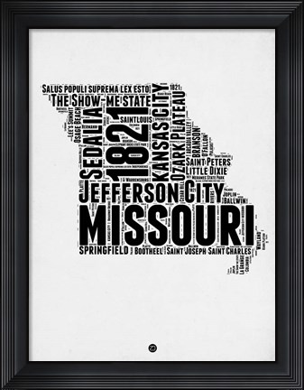 Framed Missouri Word Cloud 2 Print