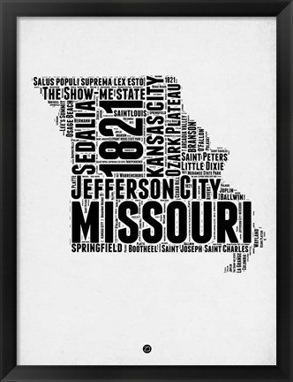 Framed Missouri Word Cloud 2 Print