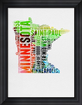 Framed Minnesota Watercolor Word Cloud Print