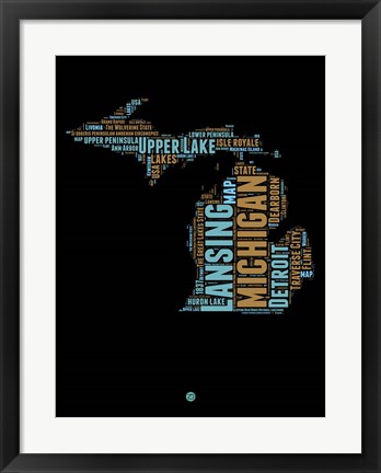 Framed Michigan Word Cloud 1 Print